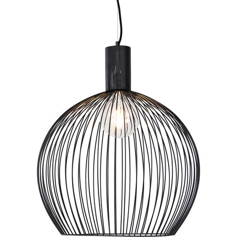 QAZQA wire - LED Grande suspension - 1 lumière - Ø 50 cm - Noir - Moderne - éclairage intérieur - Salon I Chambre I Cuisine I Salle à manger