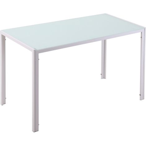 Table à Manger 120x60x75 Cm En Verre Trempé Blanc, Piétement Métal, Design Contemporain (1/5)