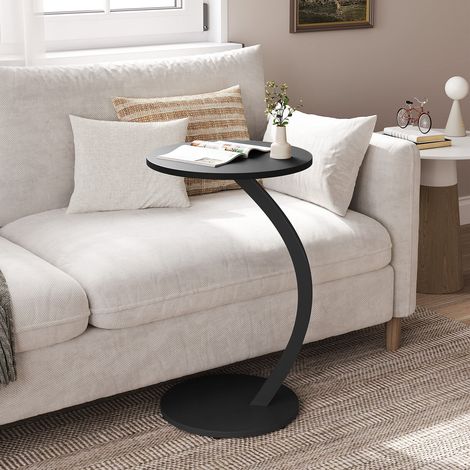 WOLTU Beistelltisch C Form, Sofatisch Couchtisch Rund, Couchtisch Kaffeetisch, für Couch Sofa Bett, mit Metallgestell MDF-Tischplatte, φ 40 x H 65 cm, Schwarz