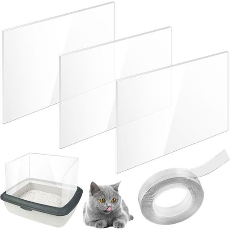 Pee Shields 3er-Set Katzentoiletten 30 x 40 cm – Spritzschutz – 1 Rolle Nano-Klebeband – Katzenzubehör – Trennwand – Offene Oberseite (1/5)
