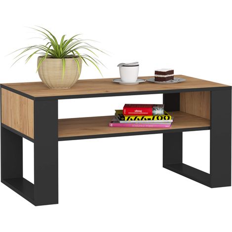 Table basse 45x92x50 cm Avec rangement chêne craft / noir (1/5)