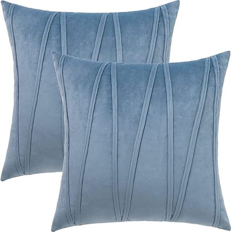 Lot de 2 housses de coussin, velours, fermeture éclair invisible, surjet zigzag, 45x45 cm, salon chambre (1/5)