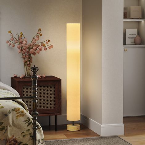 Lampadaire salon abat-jour lin interrupteur pied 2 douilles E27 120 cm beige (1/5)