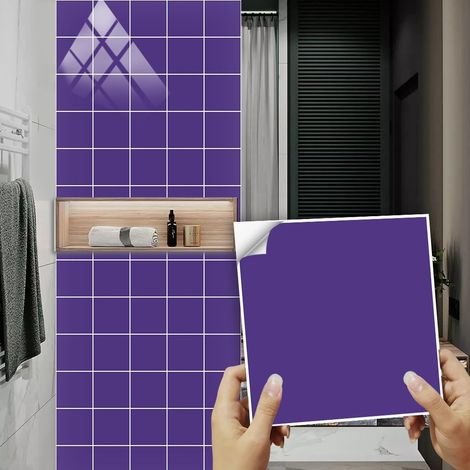 Adhesive Wall Tiles for Kitchen and Bathroom, Solid Color, 20 Pieces, Square Adhesive Backsplash for Kitchen, PVC Wall Tile, Self-Adhesive Tile (Purple, 20x20cm) (1/5)