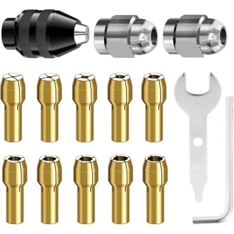 15-teiliges Dremel-kompatibles Spannfutterset, Zubehör für Rotationswerkzeuge, 0,8 mm bis 3,2 mm, Ersatz für Schnellwechsel-Spannfutter 4486, Ersatz für Messing-Spannklemme 4485 mit Metallmutter (1/4)