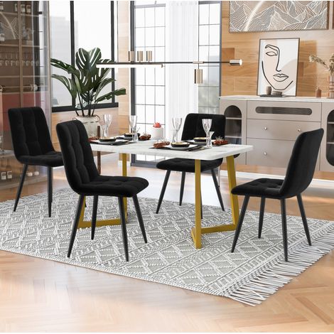 Set tavolo e sedie 117 cm con 4 sedie, piano in MDF, nero e dorato HAVRYA (1/5)