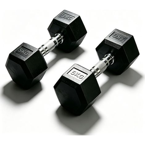 Mcc Direct Professional Grade Rubber Hex Dumbbells - Anti-Roll, Noise-Reducing, Ergonomic Knurled Grip for Home Gym & Studio Strength Training 10KG (1/5)