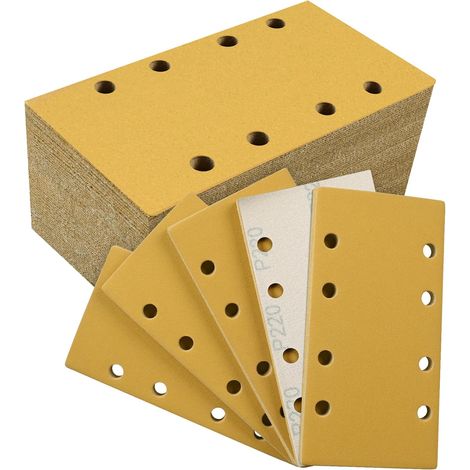 50 Feuilles Abrasives 93 x 185 mm 8 trous P220, Pour Ponceuse Orbitale Sur Bois, Métal, Peinture, Plastique (1/5)