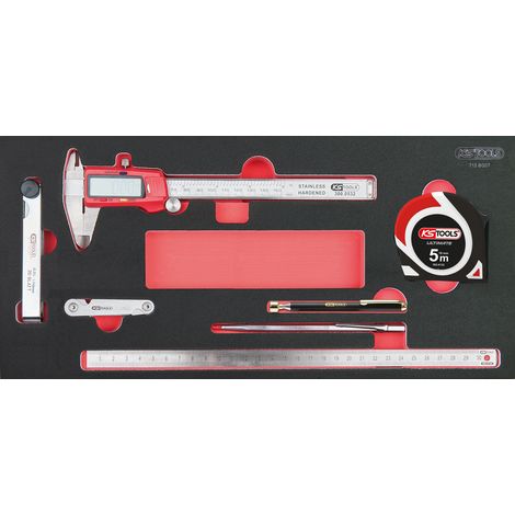 Kstools – Module d'outils de mesure 7 pièces – Réglet flexible inox 300mm – Pied à coulisse digital 0-150mm – Jauge à filetage 20 pas
