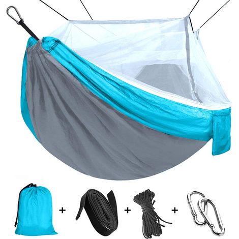 Hamac double de camping avec moustiquaire intégrée en nylon (1/4)