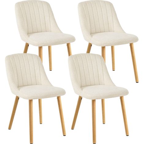 Goeurvant Chaises de salle à manger modernes avec coussin d'assise épais, dossier ergonomique et pieds en bois, Style et confort réunis - Lot de 4 - Blanc - Chenille