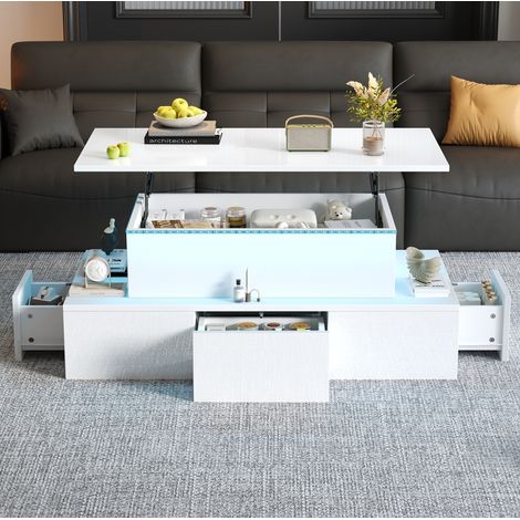 tavolo soggiorno 100 x 50 x 40 con alzata LED bianco OKMYHOME (1/5)