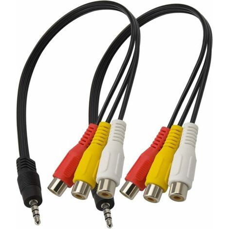Lot de 2 câbles adaptateur 3,5 mm mâle vers 3 RCA femelle 25 cm vers prise RCA jack stéréo AV audio vidéo AUX