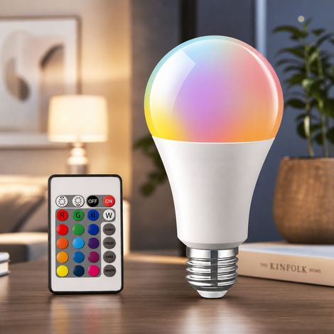 Lampadina LED RGB E27 da 30W con telecomando, 16 colori e modalità dinamiche, luce senza sfarfallio per creare l'atmosfera di casa. (1/4)