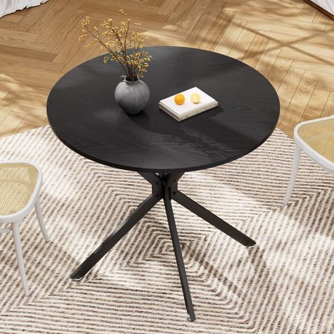 Table de salle à manger ronde de 90cm, table de cuisine peu encombrante avec pieds métal robustes, noire (1/5)