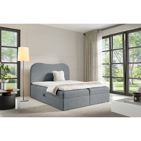 Boxspringbett Schlafzimmerbett DARLIN 160x220cm Stoff Gerra Grau