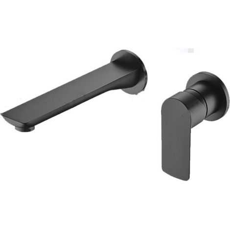 Wall Mounted 2 Holes Basin Mixer Tap, Bathroom Faucet with Concealed Body, Black (1/5)