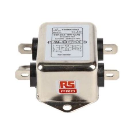 Filtre secteur RS PRO, 10A max, 2 phases, 250 V c.a. max, Montage sur châssis ( Prix pour 1 )