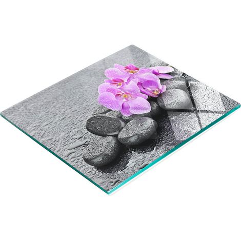 Tabla de cortar y servir decorativa de cristal con piedras de orquídea 60x52 cm (1/5)