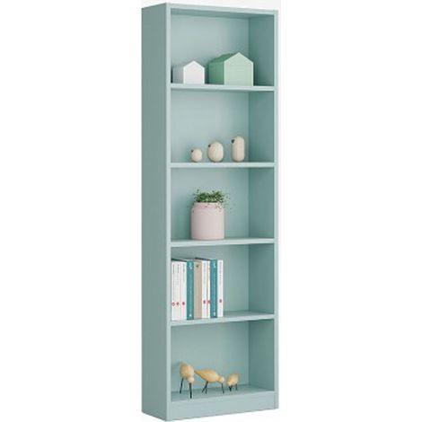 Pegane – Bibliothèque 5 étagères vert – Dimensions H 180 x L 52 x P 25 cm – Matériau mélamine – Design moderne pour studio (1/4)