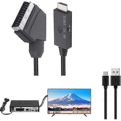Câble adaptateur SCART vers HDMI compatible, 1 mètre, adapté aux décodeurs HDTV et aux magnétoscopes VHS/DVD. (1/5)
