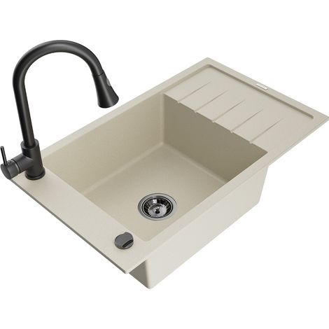 Mexen Elias lavello in granito a 1 vasca con sgocciolatoio e rubinetto da cucina Elia, beige- 6511-69-670101-70 (1/5)