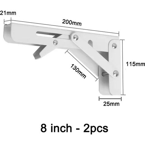 (Blanc 20 cm - Lot de 2 - FR) Supports d'étagère pliables avec vis, étagères murales réglables, étagères triangulaires pliables, gain de place, 2 pièces, noir (1/5)