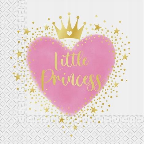 Tovaglioli Little Princess con cuoricini rosa per il primo compleanno, 33x33 cm, 20 pezzi. (1/2)