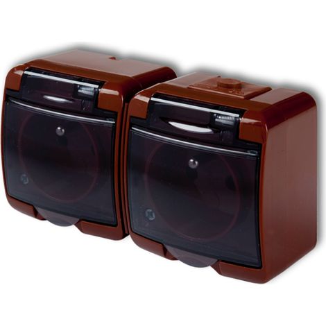 Junior-Doppelsteckdose mit/mit Rauchschutzklappe, braun, IP54, 4GHE-2d