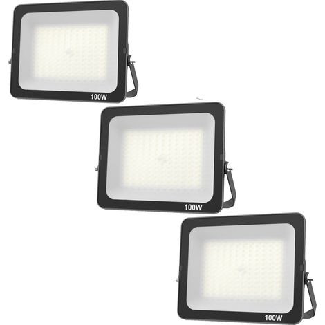 3pcs Projecteur LED 100W, Superlumineux spot extérieur Blanc Froid 6500K, IP66 Eclairage de Sécurité Floodlight lumiere pour Jardin Stade Garage entrepôt Magasin Atelier Dépôt
