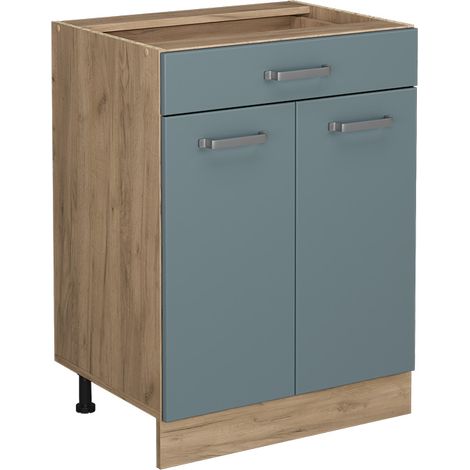 Küchenunterschrank R-Line, Blau-Grau, 60 cm mit Schublade, ohne Arbeitsplatte, Vicco