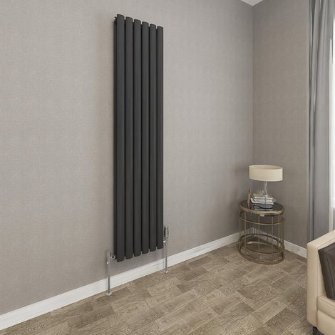 1600x354mm Black Double Oval Column Radiator Vertical Modern Central Heating Radiators (1/5)