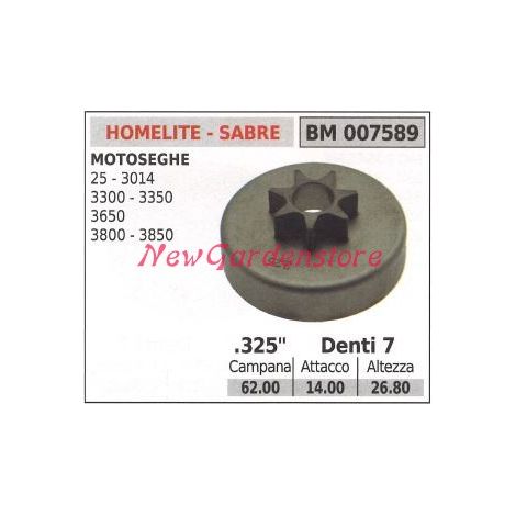 HOMELITE Kettenrad für Kettensägenmotor 25 3014 3300 3350 3650 .325' Zähne 7 007589
