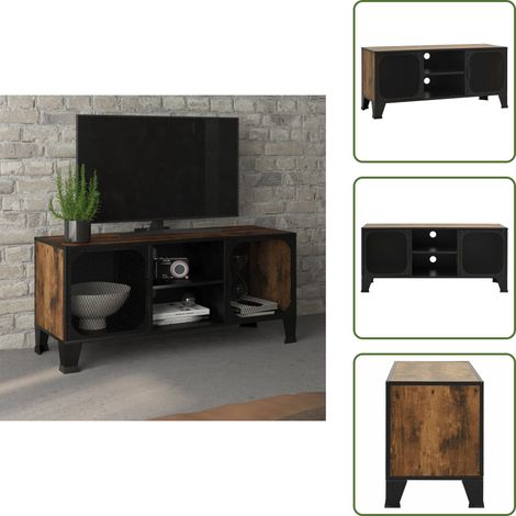 Mueble de TV industrial - vidaXL Mueble de TV metal y MDF marrón rústico 105x36x47 cm - Mueble de TV con puertas de malla