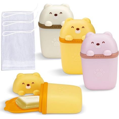 pair Lot de 3 boîtes à savon de voyage - Étanche - Avec couvercle et écoulement - Avec filet à savon - Pour salle de bain, voyage, extérieur (1/5)