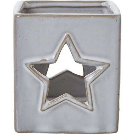 Star Cut-Out Square Tealight Holder - Ceramic - L7 x W7 x H8 cm - White