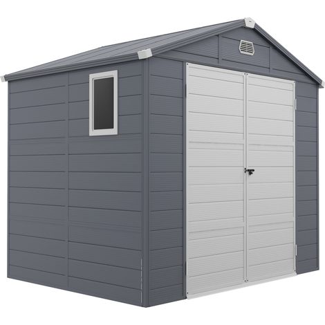 Abri de jardin 4,1 m³ en aluminium gris avec toit en pente, porte verrouillable et fenêtre, 240 x 190 x 228 cm (1/5)