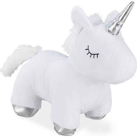 Relaxdays Unicorn Door Stop, Fabric with Sand Filling, Soft & Heavy, Decorative Doorstopper, Indoors, 25 cm Tall, White