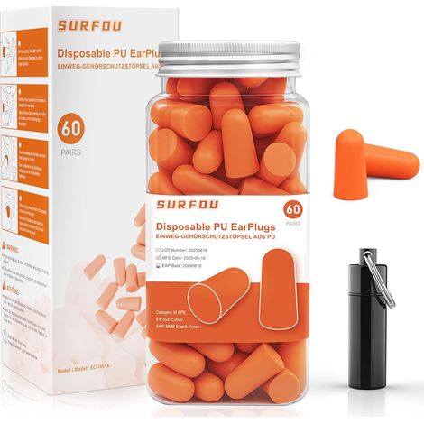 Bouchon d’Oreille pour Dormir, 60 Paires, 38 dB SNR, Orange (1/5)