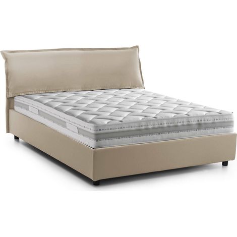 Talamo Italia - Letto matrimoniale Aishia, Letto contenitore sfoderabile con testiera e giroletto contenitore imbottiti, 100% Made in Italy, con materasso Cm 160x200 incluso, Beige
