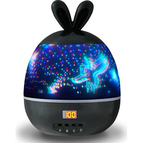 Lampe projecteur LED galaxie rotative USB pour chambre d'enfant, ciel étoilé, veilleuse, minuterie (noire)