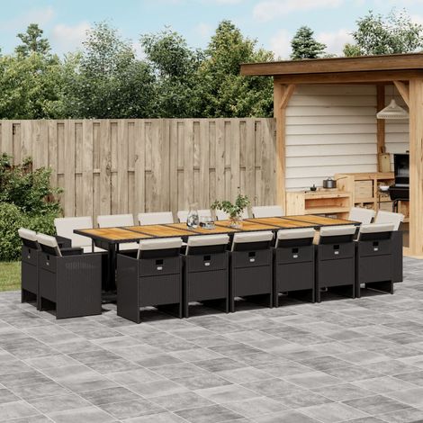 vidaXL Ensemble à manger de jardin 17 pcs coussins noir résine tressée