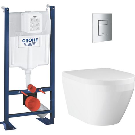 Rapid SL pack WC bâti-support autoportant + WC sans bride Grohe avec abattant SoftClose + plaque (GRGRWR08-FR)