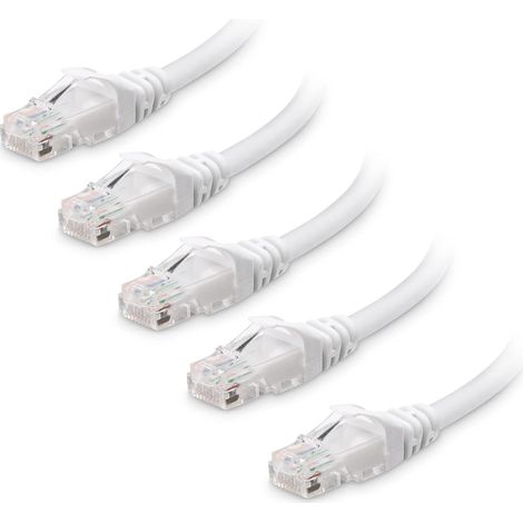 Lot de 5 câbles Ethernet Cat6 courts anti-accrochage 10 Gbit/s (Cat6, blancs, pour connexion Internet (1/5)
