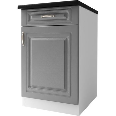 Tendencio – Meuble bas de cuisine 50 cm – 1 porte – 1 tiroir – Étagère – Mélaminé gris – Pour espaces réduits