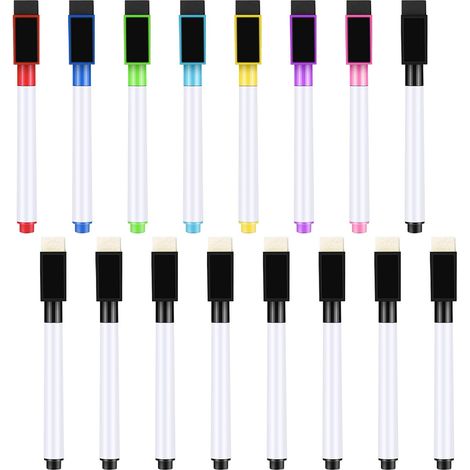 Lot de seize marqueurs magnétiques effaçables huit couleurs avec effaceur pour tableau blanc école bureau (1/5)