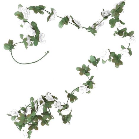 Guirlande de roses artificielles blanches décoratives avec 2 tiges de vigne simulées (1/5)