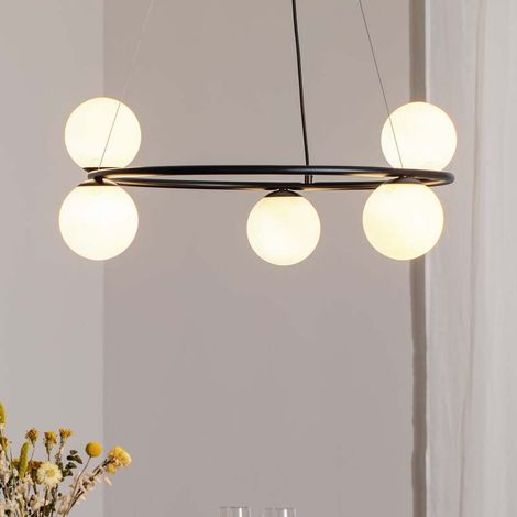 Suspension anneau noir Ø68cm 5 globes blancs G9 Sigma (1/2)