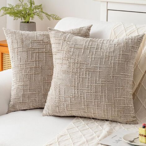 Lot de 2 housses de coussin décoratives 45 x 45 cm, coussins de canapé en chenille douce et solide, style ferme, housses de coussin printanières, kaki clair