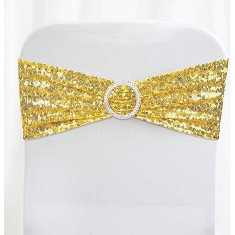 Lot de 10 nœuds extensibles en paillettes dorées pour chaise de mariage, banquet, anniversaire, remise de diplôme, décoration de ch (1/5)